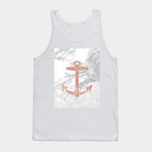 1980s Nautical Sailing Preppy White Marble  Rose Gold Anchor Tank Top